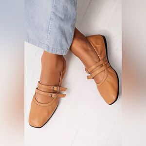 Free People Gemini ballet flats Mary Jane double strap Vachetta leather